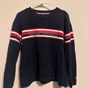 Tommy Hilfiger Navy Sweater with Red and White Stripes